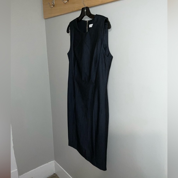 Calvin Klein Stretch Denim Look Sleeveless Sheath Midi Dress Size 12 - Picture 2 of 7